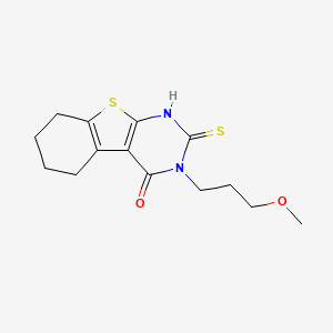 molecular formula C14H18N2O2S2 B2580701 4-(3-Methoxypropyl)-5-sulfanyl-8-thia-4,6-diazatricyclo[7.4.0.0,2,7]trideca-1(9),2(7),5-trien-3-one CAS No. 568555-38-4