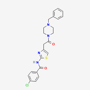 molecular formula C23H23ClN4O2S B2580739 N-(4-(2-(4-benzylpiperazin-1-yl)-2-oxoethyl)thiazol-2-yl)-4-chlorobenzamide CAS No. 895570-26-0