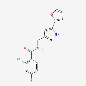 2-chloro-4-fluoro-N-((5-(furan-2-yl)-1-methyl-1H-pyrazol-3-yl)methyl)benzamide
