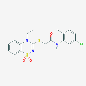 molecular formula C18H18ClN3O3S2 B2580749 N-(5-chloro-2-methylphenyl)-2-((4-ethyl-1,1-dioxido-4H-benzo[e][1,2,4]thiadiazin-3-yl)thio)acetamide CAS No. 1031956-97-4