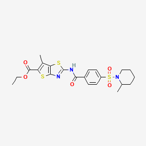 molecular formula C22H25N3O5S3 B2580787 ethyl 6-methyl-2-{4-[(2-methylpiperidin-1-yl)sulfonyl]benzamido}thieno[2,3-d][1,3]thiazole-5-carboxylate CAS No. 683790-93-4