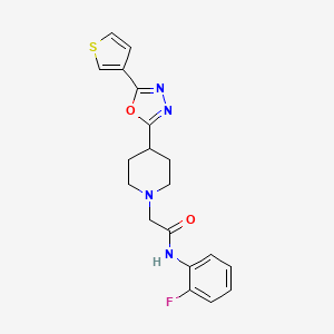 molecular formula C19H19FN4O2S B2580827 N-(2-fluorophenyl)-2-(4-(5-(thiophen-3-yl)-1,3,4-oxadiazol-2-yl)piperidin-1-yl)acetamide CAS No. 1448132-93-1