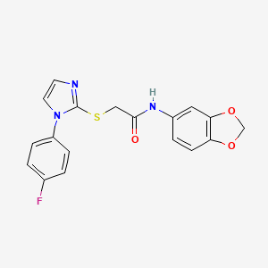 molecular formula C18H14FN3O3S B2580835 N-(2H-1,3-benzodioxol-5-yl)-2-{[1-(4-fluorophenyl)-1H-imidazol-2-yl]sulfanyl}acetamide CAS No. 688336-83-6