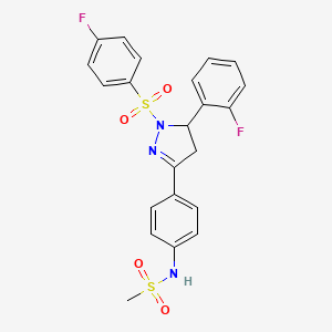 molecular formula C22H19F2N3O4S2 B2580853 N-{4-[1-(4-fluorobenzenesulfonyl)-5-(2-fluorophenyl)-4,5-dihydro-1H-pyrazol-3-yl]phenyl}methanesulfonamide CAS No. 851781-10-7