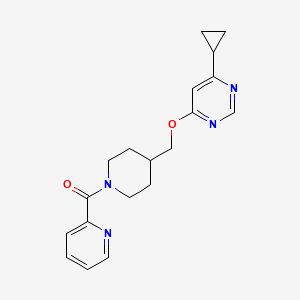 molecular formula C19H22N4O2 B2580856 4-Cyclopropyl-6-{[1-(pyridine-2-carbonyl)piperidin-4-yl]methoxy}pyrimidine CAS No. 2320144-69-0