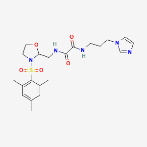 molecular formula C21H29N5O5S B2580877 N1-(3-(1H-imidazol-1-yl)propyl)-N2-((3-(mesitylsulfonyl)oxazolidin-2-yl)methyl)oxalamide CAS No. 868982-85-8
