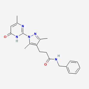 molecular formula C20H23N5O2 B2580888 N-benzyl-3-(3,5-dimethyl-1-(4-methyl-6-oxo-1,6-dihydropyrimidin-2-yl)-1H-pyrazol-4-yl)propanamide CAS No. 1171241-42-1