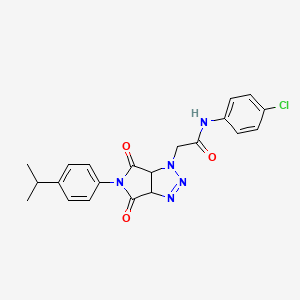 molecular formula C21H20ClN5O3 B2580906 N-(4-chlorophenyl)-2-{4,6-dioxo-5-[4-(propan-2-yl)phenyl]-1H,3aH,4H,5H,6H,6aH-pyrrolo[3,4-d][1,2,3]triazol-1-yl}acetamide CAS No. 1052604-27-9