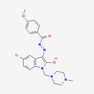 molecular formula C22H24BrN5O3 B2580924 N'-[(3E)-5-bromo-1-[(4-methylpiperazin-1-yl)methyl]-2-oxo-2,3-dihydro-1H-indol-3-ylidene]-4-methoxybenzohydrazide CAS No. 389066-59-5