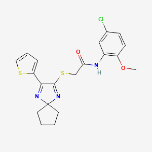 molecular formula C20H20ClN3O2S2 B2580983 N-(5-chloro-2-methoxyphenyl)-2-{[3-(thiophen-2-yl)-1,4-diazaspiro[4.4]nona-1,3-dien-2-yl]sulfanyl}acetamide CAS No. 1223985-20-3