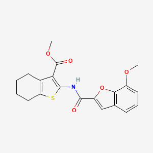 molecular formula C20H19NO5S B2581001 METHYL 2-(7-METHOXY-1-BENZOFURAN-2-AMIDO)-4,5,6,7-TETRAHYDRO-1-BENZOTHIOPHENE-3-CARBOXYLATE CAS No. 921554-51-0