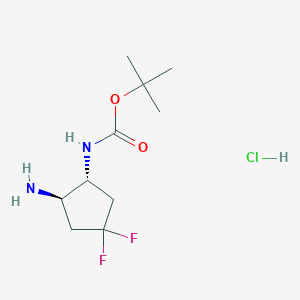 molecular formula C10H19ClF2N2O2 B2581014 Tert-butyl N-[(1R,2R)-2-amino-4,4-difluorocyclopentyl]carbamate;hydrochloride CAS No. 2402789-22-2
