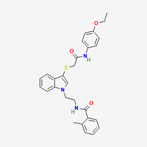 molecular formula C28H29N3O3S B2581164 N-(2-(3-((2-((4-ethoxyphenyl)amino)-2-oxoethyl)thio)-1H-indol-1-yl)ethyl)-2-methylbenzamide CAS No. 532970-27-7