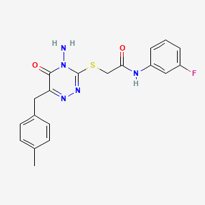 molecular formula C19H18FN5O2S B2581187 2-((4-amino-6-(4-methylbenzyl)-5-oxo-4,5-dihydro-1,2,4-triazin-3-yl)thio)-N-(3-fluorophenyl)acetamide CAS No. 886958-91-4