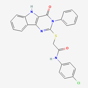 molecular formula C24H17ClN4O2S B2581188 N-(4-chlorophenyl)-2-({4-oxo-3-phenyl-3H,4H,5H-pyrimido[5,4-b]indol-2-yl}sulfanyl)acetamide CAS No. 536704-24-2