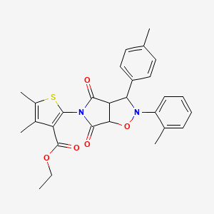 molecular formula C28H28N2O5S B2581213 ethyl 4,5-dimethyl-2-[2-(2-methylphenyl)-3-(4-methylphenyl)-4,6-dioxo-hexahydro-2H-pyrrolo[3,4-d][1,2]oxazol-5-yl]thiophene-3-carboxylate CAS No. 1005074-01-0