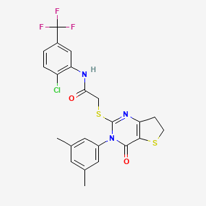 molecular formula C23H19ClF3N3O2S2 B2581242 N-(2-chloro-5-(trifluoromethyl)phenyl)-2-((3-(3,5-dimethylphenyl)-4-oxo-3,4,6,7-tetrahydrothieno[3,2-d]pyrimidin-2-yl)thio)acetamide CAS No. 877653-68-4
