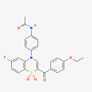 molecular formula C25H21FN2O5S B2581279 N-{4-[2-(4-ethoxybenzoyl)-6-fluoro-1,1-dioxo-4H-1lambda6,4-benzothiazin-4-yl]phenyl}acetamide CAS No. 1114872-52-4