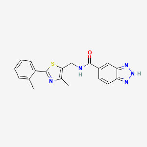 molecular formula C19H17N5OS B2581305 N-((4-methyl-2-(o-tolyl)thiazol-5-yl)methyl)-1H-benzo[d][1,2,3]triazole-5-carboxamide CAS No. 1448035-02-6