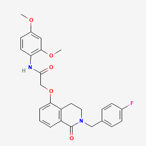 molecular formula C26H25FN2O5 B2581375 N-(2,4-dimethoxyphenyl)-2-({2-[(4-fluorophenyl)methyl]-1-oxo-1,2,3,4-tetrahydroisoquinolin-5-yl}oxy)acetamide CAS No. 850906-07-9