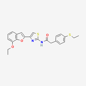 molecular formula C23H22N2O3S2 B2581518 N-(4-(7-ethoxybenzofuran-2-yl)thiazol-2-yl)-2-(4-(ethylthio)phenyl)acetamide CAS No. 921527-70-0