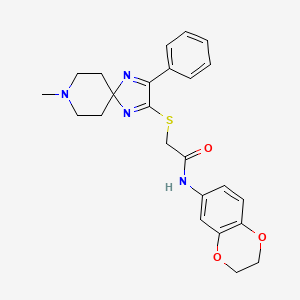 molecular formula C24H26N4O3S B2581544 N-(2,3-DIHYDRO-1,4-BENZODIOXIN-6-YL)-2-({8-METHYL-3-PHENYL-1,4,8-TRIAZASPIRO[4.5]DECA-1,3-DIEN-2-YL}SULFANYL)ACETAMIDE CAS No. 1185003-38-6