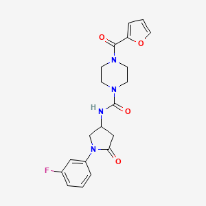 B2581621 N-(1-(3-fluorophenyl)-5-oxopyrrolidin-3-yl)-4-(furan-2-carbonyl)piperazine-1-carboxamide CAS No. 887465-91-0