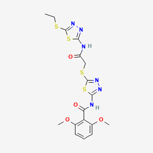 molecular formula C17H18N6O4S4 B2581662 N-{5-[({[5-(ethylsulfanyl)-1,3,4-thiadiazol-2-yl]carbamoyl}methyl)sulfanyl]-1,3,4-thiadiazol-2-yl}-2,6-dimethoxybenzamide CAS No. 391868-86-3