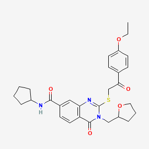 molecular formula C29H33N3O5S B2581717 N-cyclopentyl-2-{[2-(4-ethoxyphenyl)-2-oxoethyl]sulfanyl}-4-oxo-3-[(oxolan-2-yl)methyl]-3,4-dihydroquinazoline-7-carboxamide CAS No. 959547-60-5