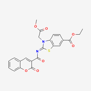 molecular formula C23H18N2O7S B2581723 ethyl (2Z)-3-(2-methoxy-2-oxoethyl)-2-[(2-oxo-2H-chromene-3-carbonyl)imino]-2,3-dihydro-1,3-benzothiazole-6-carboxylate CAS No. 865197-46-2