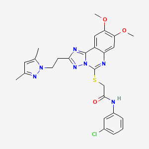 N-(3-chlorophenyl)-2-((2-(2-(3,5-dimethyl-1H-pyrazol-1-yl)ethyl)-8,9-dimethoxy-[1,2,4]triazolo[1,5-c]quinazolin-5-yl)thio)acetamide