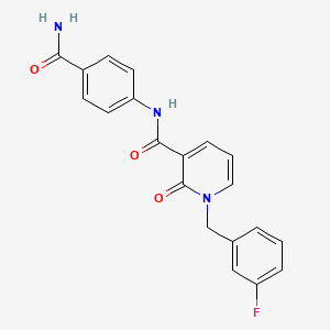 molecular formula C20H16FN3O3 B2581868 N-(4-carbamoylphenyl)-1-[(3-fluorophenyl)methyl]-2-oxo-1,2-dihydropyridine-3-carboxamide CAS No. 1005298-03-2