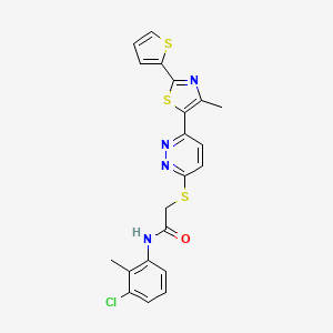 molecular formula C21H17ClN4OS3 B2581900 N-(3-chloro-2-methylphenyl)-2-({6-[4-methyl-2-(thiophen-2-yl)-1,3-thiazol-5-yl]pyridazin-3-yl}sulfanyl)acetamide CAS No. 923680-52-8