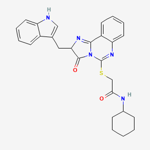 molecular formula C27H27N5O2S B2582065 N-cyclohexyl-2-({2-[(1H-indol-3-yl)methyl]-3-oxo-2H,3H-imidazo[1,2-c]quinazolin-5-yl}sulfanyl)acetamide CAS No. 958590-48-2