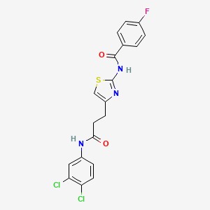 molecular formula C19H14Cl2FN3O2S B2582090 N-(4-(3-((3,4-dichlorophenyl)amino)-3-oxopropyl)thiazol-2-yl)-4-fluorobenzamide CAS No. 1040654-77-0