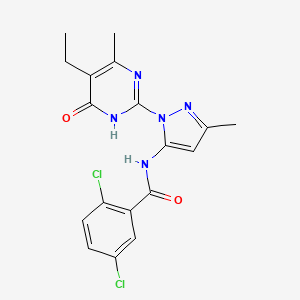 2,5-dichloro-N-(1-(5-ethyl-4-methyl-6-oxo-1,6-dihydropyrimidin-2-yl)-3-methyl-1H-pyrazol-5-yl)benzamide