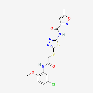 molecular formula C16H14ClN5O4S2 B2582120 N-(5-((2-((5-chloro-2-methoxyphenyl)amino)-2-oxoethyl)thio)-1,3,4-thiadiazol-2-yl)-5-methylisoxazole-3-carboxamide CAS No. 1219842-24-6