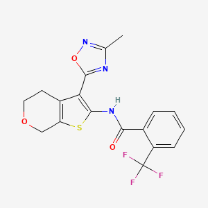 molecular formula C18H14F3N3O3S B2582126 N-[3-(3-methyl-1,2,4-oxadiazol-5-yl)-4H,5H,7H-thieno[2,3-c]pyran-2-yl]-2-(trifluoromethyl)benzamide CAS No. 1795443-46-7