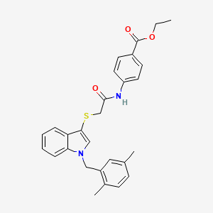 molecular formula C28H28N2O3S B2582216 ethyl 4-[2-({1-[(2,5-dimethylphenyl)methyl]-1H-indol-3-yl}sulfanyl)acetamido]benzoate CAS No. 681279-61-8