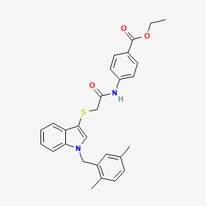 B2582216 Ethyl 4-[[2-[1-[(2,5-dimethylphenyl)methyl]indol-3-yl]sulfanylacetyl]amino]benzoate CAS No. 681279-61-8