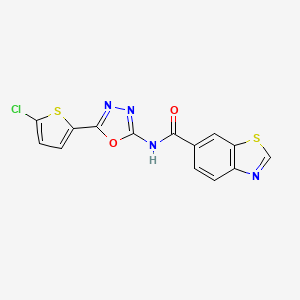 molecular formula C14H7ClN4O2S2 B2582250 N-[5-(5-chlorothiophen-2-yl)-1,3,4-oxadiazol-2-yl]-1,3-benzothiazole-6-carboxamide CAS No. 865543-78-8