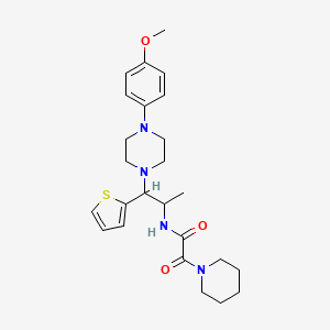 molecular formula C25H34N4O3S B2582306 N-{1-[4-(4-METHOXYPHENYL)PIPERAZIN-1-YL]-1-(THIOPHEN-2-YL)PROPAN-2-YL}-2-OXO-2-(PIPERIDIN-1-YL)ACETAMIDE 