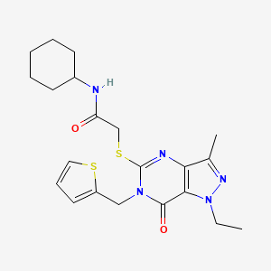 N-cyclohexyl-2-((1-ethyl-3-methyl-7-oxo-6-(thiophen-2-ylmethyl)-6,7-dihydro-1H-pyrazolo[4,3-d]pyrimidin-5-yl)thio)acetamide