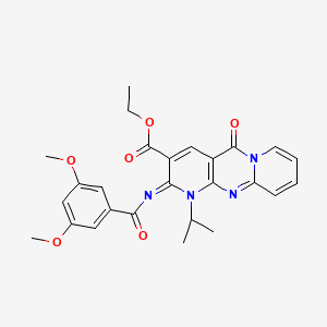 molecular formula C26H26N4O6 B2582602 ethyl 6-(3,5-dimethoxybenzoyl)imino-2-oxo-7-propan-2-yl-1,7,9-triazatricyclo[8.4.0.03,8]tetradeca-3(8),4,9,11,13-pentaene-5-carboxylate CAS No. 534567-13-0