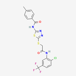molecular formula C19H14ClF3N4O2S2 B2582604 N-{5-[({[2-chloro-5-(trifluoromethyl)phenyl]carbamoyl}methyl)sulfanyl]-1,3,4-thiadiazol-2-yl}-4-methylbenzamide CAS No. 392299-01-3