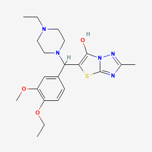 molecular formula C21H29N5O3S B2582614 5-((4-Ethoxy-3-methoxyphenyl)(4-ethylpiperazin-1-yl)methyl)-2-methylthiazolo[3,2-b][1,2,4]triazol-6-ol CAS No. 869343-55-5