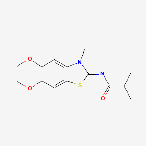 molecular formula C14H16N2O3S B2582694 2-methyl-N-(3-methyl-6,7-dihydro-[1,4]dioxino[2,3-f][1,3]benzothiazol-2-ylidene)propanamide CAS No. 1321758-61-5