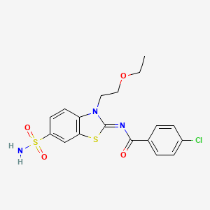 molecular formula C18H18ClN3O4S2 B2582722 4-chloro-N-[(2Z)-3-(2-ethoxyethyl)-6-sulfamoyl-2,3-dihydro-1,3-benzothiazol-2-ylidene]benzamide CAS No. 865173-73-5