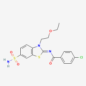 4-chloro-N-[3-(2-ethoxyethyl)-6-sulfamoyl-1,3-benzothiazol-2-ylidene]benzamide
