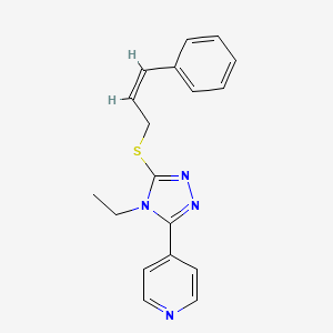molecular formula C18H18N4S B2582755 4-(4-ethyl-5-{[(2Z)-3-phenylprop-2-en-1-yl]sulfanyl}-4H-1,2,4-triazol-3-yl)pyridine CAS No. 1322222-73-0